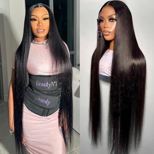VIPbeauty 34 Inch Straight Human Hair Wigs 13x4 Lace Front Pre Bleached Tiny Knots Virgin Hair Natural Color