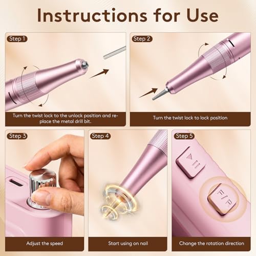 Pruk Electric Nail Drill Kit - 40000RPM Cordless E-File with LCD Display