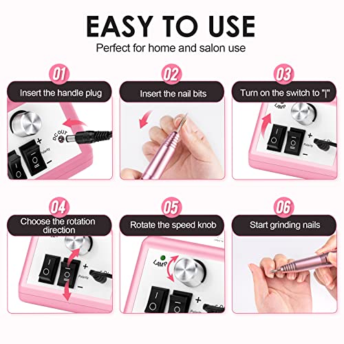 Subay Professional Finger Toe Nail Care Electric Nail Drill Machine with 120Pcs Clear Nail Color Swatches Display for Gel Polish Spiral Nail Sample Practice Sticks