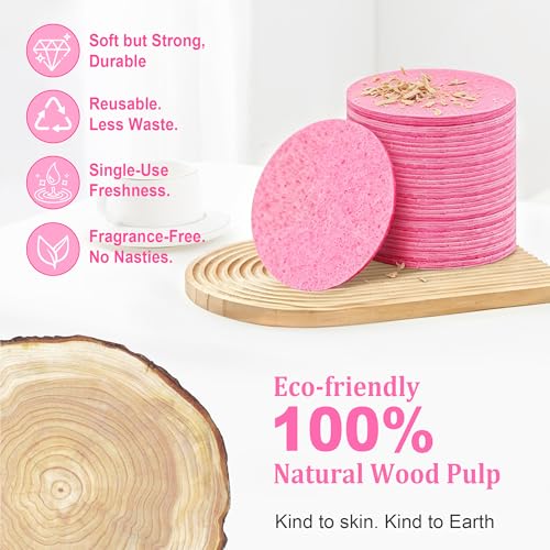 Compressed Natural Cellulose Facial Sponges - 60 Pcs, 3.15in