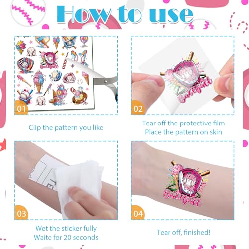 Ice Cream Baseball Temporary Tattoos - 8 Sheets 200+ Designs