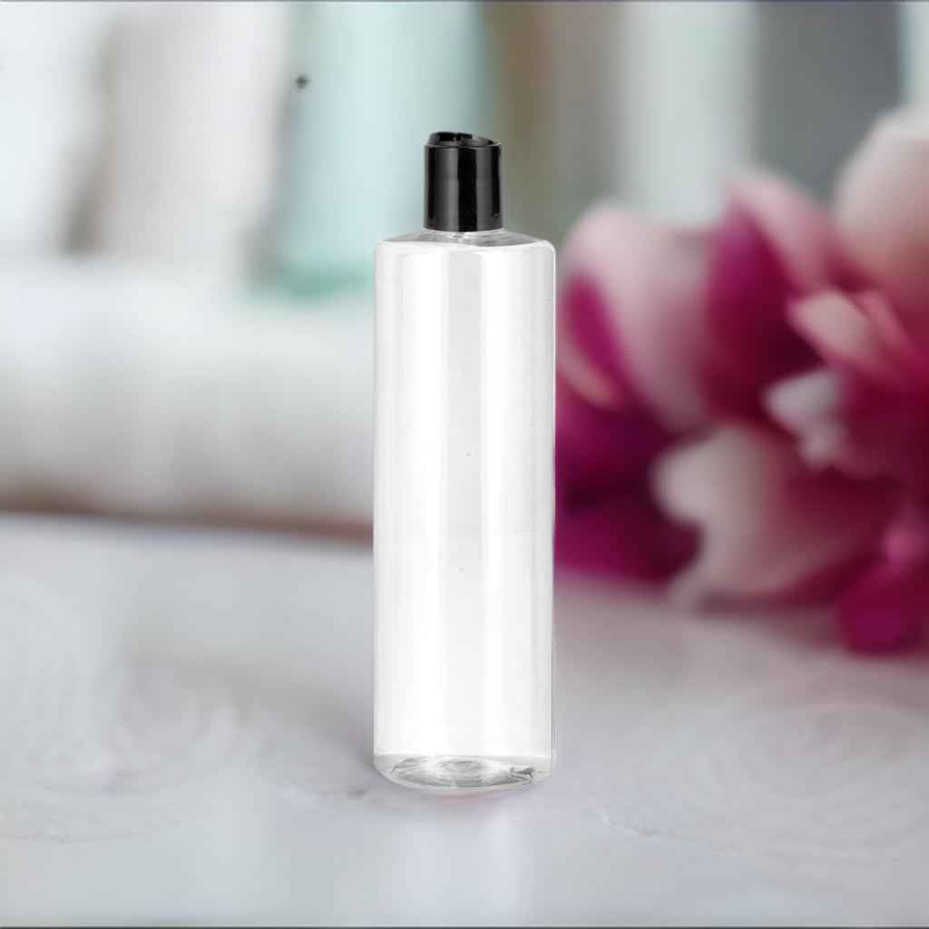 JUVITUS (12 pack) 16 oz Clear Cylinder PET Plastic Bottles with Disc Cap Lid