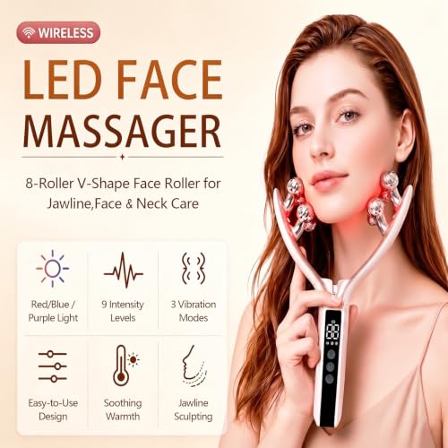 8-Roller V-Shape Face Massager with LED Light & Vibration
