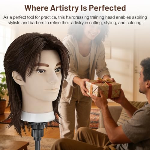 8" Real Hair Male Mannequin Head for Barber Training & Styling