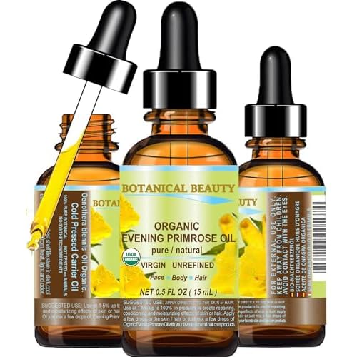 Botanical Beauty Organic EVENING PRIMROSE OIL 100% Pure Natural Undiluted Unrefined Virgin Cold Pressed Carrier Oil. 0.5 Fl.oz.- 15 ml for face, skin, hair, nails