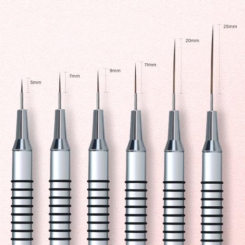 Komall 6Pcs Metallic Nail Art Liner Brushes Set - Fine Detail Drawing Pens