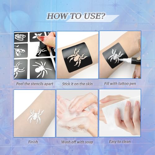Temporary Tattoo Markers Skin Kit, 12 Pens + 72 Stencils