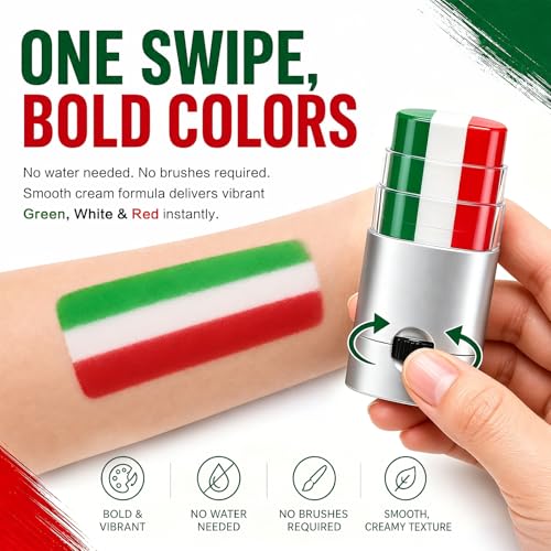 BADCOLOR Soccer Fan Face & Body Paint Stick - Mexico & Italy Flag Colors, Waterproof, Sweatproof, 3-in-1 Makeup