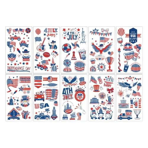 Maigitur Patriotic Temporary Tattoos 10 Sheets for 4th of July Party USA Flag Eagle Star Designs