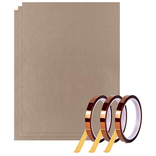 YRYM HT 3 Pack Teflon Sheet for Heat Press - 16" x 12" Teflon Sheets with 3 Rolls Heat Tape High Temp Tape for Sublimation Heat Resistant