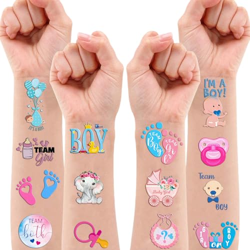 Gender Reveal Temporary Tattoos - 100 PCS Pink Blue
