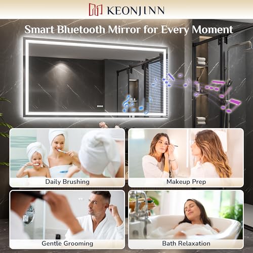 Keonjinn LED Bathroom Mirror with Lights & Bluetooth Speaker, Anti-Fog, 29x35 Inch