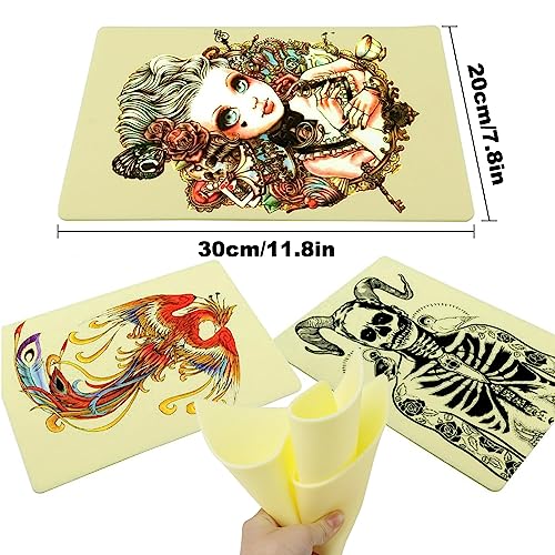 Tattoo Skin Practice - 3Pcs Tattoo Practice Skin 7.8x11.8" 3MM Tattoo Skin Double Sides Soft Silicone Pads Tattoo and Microblading Practice skin for Beginners and Experienced Tattoo Artists