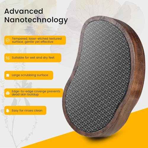 BEZOX Glass Foot Scrubber(1 PCS) - Nano-Glass Pedi Egg Pumice Stone for Feet Dead Skin, Plastic-Free Pedicure Foot File Callus Remover for Silky Smooth Feet - Walnut Wood Handled