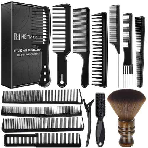 HEYMKGO Barber Comb,14PCS Hair Cutting Comb Set, Professional Salon Fine and Wide Tooth Comb, Barber Clipper Brush Duster Brush, Hair Clips, Rat Tail Teasing Combs for Styling