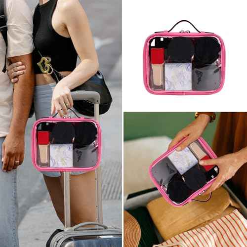 Lychii TSA Approved Toiletry Bag, Clear Travel Bag for Liquids Toiletries, Makeup Cosmetic Bag Organizer, Carry on Travel Accessories Essentials, Rose Red