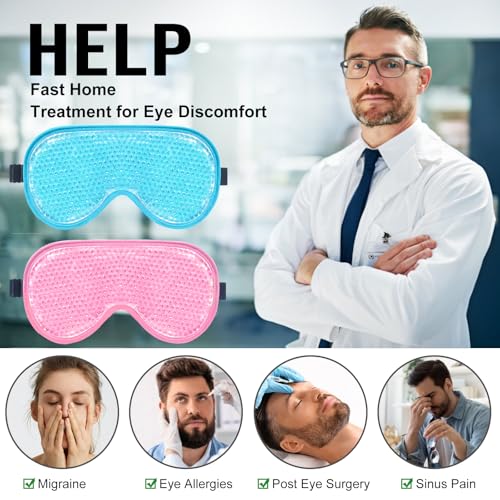 BeeVines XL Size Gel Eye Mask, 2 Pack Cooling Ice Masks for Puffy Eyes for Men & Women, Cold & Warm Compress for Post Surgery, Puffiness, Allergies, Sinuses & Migraines