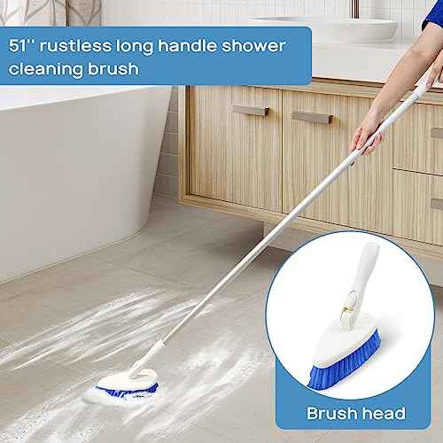 Qaestfy Shower Scrubber Cleaning Brush Combo Bath Tub Tile Cleaner Scrubber Brush with 51'' Adjustable Long Handle Scrub Brush for Bathroom Shower Bathtub Wall Mop Cleaning Scrubbing