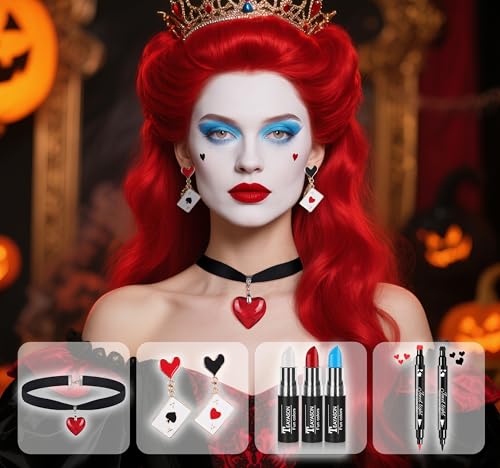 Halloween Queen Makeup Kit with Lip Paint, Heart Stamp Eyeliner & Jewelry