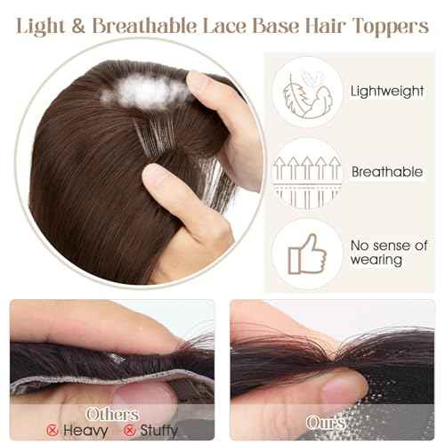 Rich Choices Hair Toppers for Women Real Human Hair Remy Hairs Toppers Hairpieces for Women with Thinning Crown Wispy Clip in Topper 10 Inch No Bang-#2R Chocolate Brown