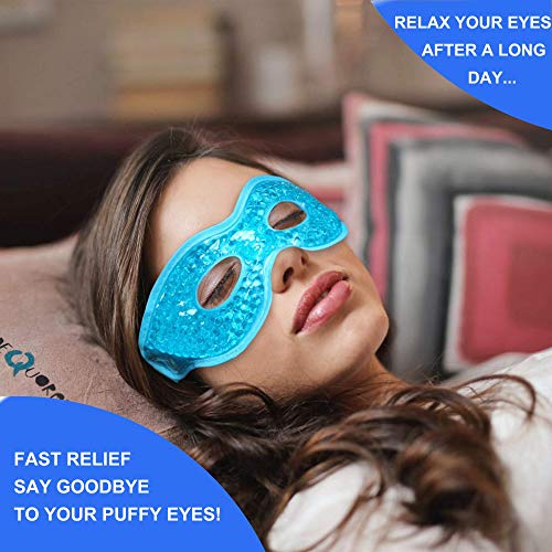 2-Pack Cooling Eye Mask - Reusable Gel Cold Eye Mask with Plush Backing for Puffiness, Headache, Migraine, Stress Relief, Cold Compress Mask | Relax Your Tired Eyes (Blue-with Eye Holes)