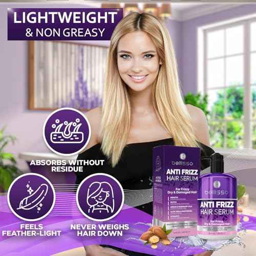 BELLISSO Anti Frizz Hair Serum for Frizzy and Damaged Hair - Humidity Treatment Control - Styling and Smoothing Products for Women and Men - 8.45 Fl Oz