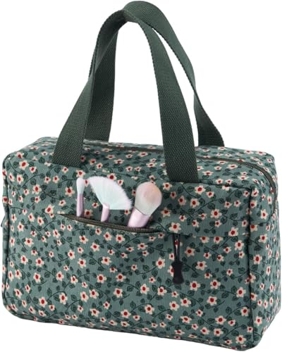 17-Sunflower Large Corduroy Makeup Bag with Handle - Cosmetic Organizer & Travel Toiletry Pouch