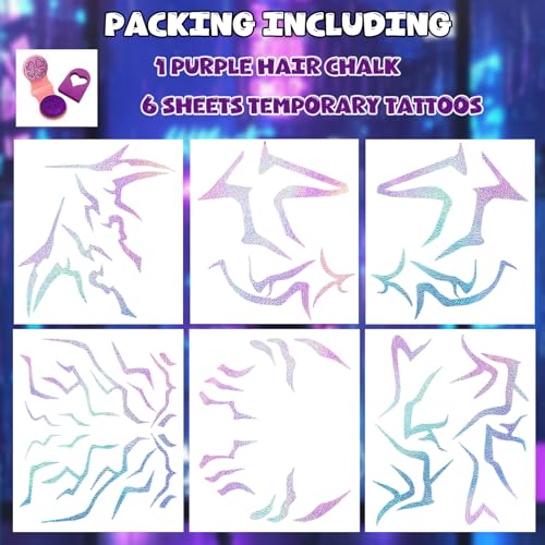 Iridescent Rune Temporary Tattoos with Purple Hair Chalk