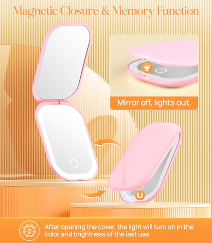 Gospire Lighted Travel Makeup Mirror 3X Magnification Pink