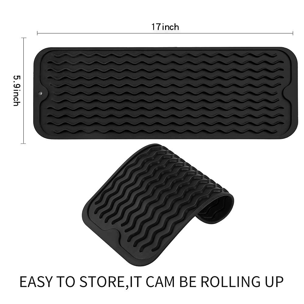 MicoYang Silicone Dish Drying Mat for Multiple Usage,Easy clean,Eco-friendly,Heat-resistant Silicone Mat for Kitchen Counter,Sink,Bar,Bottle,or Cup Black M 17 inches x 6 inches