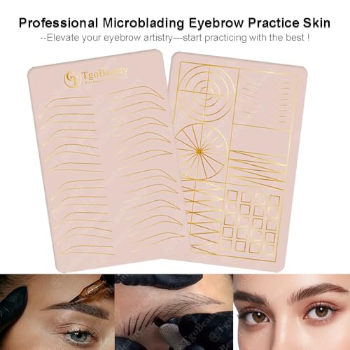 Silicone Eyebrow Practice Skin Double Sides Permanent Makeup Microblading Practice Fake Skins for Tattoo Beginners and Artists (2pcs Pink Pad with Golden Outline)