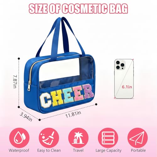 Cheerleader Makeup Bag with Chenille Patch - Waterproof Nylon Organizer