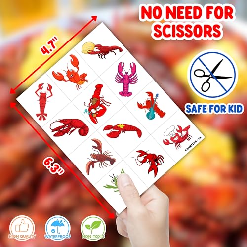 Crawfish Temporary Tattoos for Kids, 96 Pcs Party Favors