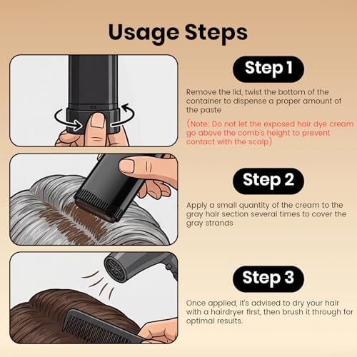 Hair Color Stick with Built-in Comb - Temporary Gray Root Touch-Up Pen, 3-Pack