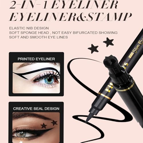 6PCS Dual-End Eyeliner Stamp Pen Set - Waterproof Black Liquid Liner