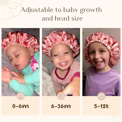 YANIBEST Baby Satin Bonnet Sleep Cap - Reversible Adjustable Light Pink for 6-36 Months
