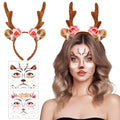 Deer Antlers Headband & Face Tattoos Set - Pink & Brown
