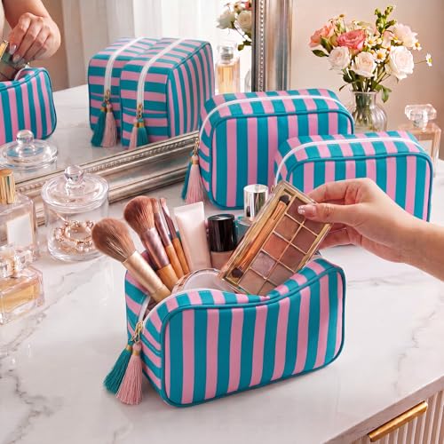 6 Pack Striped Makeup Bags with Tassel – Travel Cosmetic Pouches