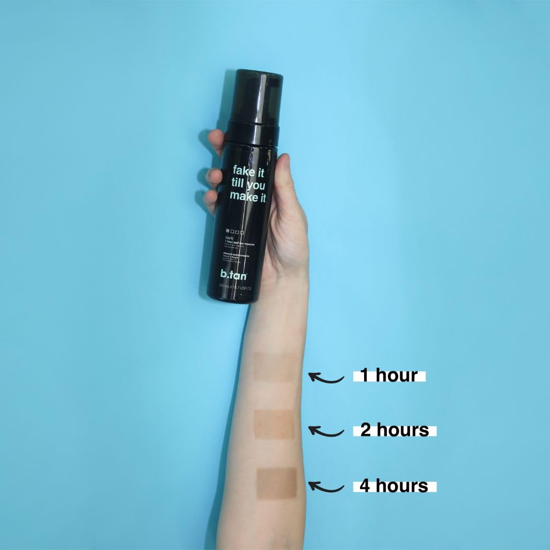 b.tan Dark Self Tanner | Fake It Till You Make It - Fast, 1 Hour Express Sunless Tanning Mousse, No Fake Tan Smell, No Added Nasties, Vegan, Cruelty Free, 6.7 Fl Oz