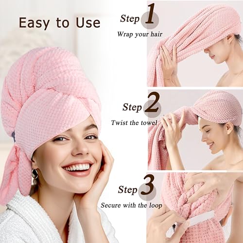 Large Microfiber Hair Towel Wrap, Quick-Dry Turban for Long Thick Hair