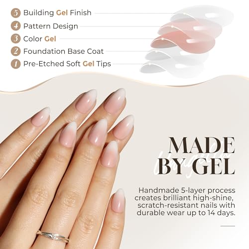 UNA GELLA Press On Nails Short Almond Ombre - 32 Reusable Gel Nails