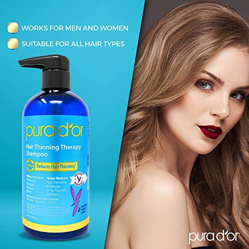 PURA D'OR Hair Thinning Therapy Biotin Shampoo VANILLA LAVENDER Scent (16 oz) w/Argan Oil, Herbal DHT Blockers, Zero Sulfates, Natural Ingredients For Men & Women, All Hair Types (Packaging may vary)