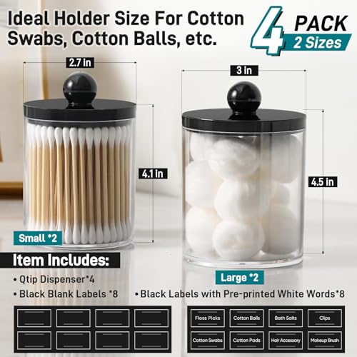 4 Pack Acrylic Q-Tip Holder Dispenser with Labels