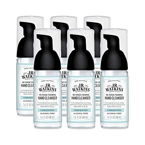 J.R. Watkins No-Rinse Foaming Hand Cleanser ? Hand Soap in Pump Dispenser ? Bathroom & Kitchen Foam Cleaner ? All Natural, Alcohol Free, Unscented, 1.6 fl. Oz., 6 Pack