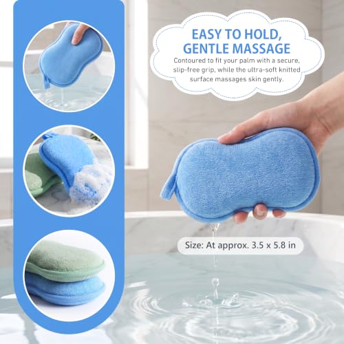 Baby Bath Sponge 2 Pack - Soft Kids Exfoliating Washcloths for Toddler Bathing, Green & Blue