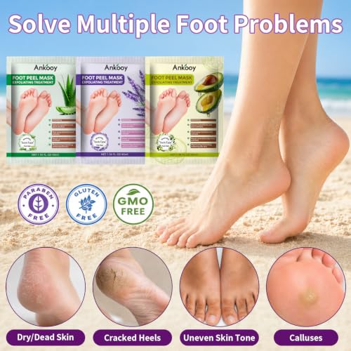ANKOOY Exfoliating Foot Peeling Mask 6-Pack for Calluses & Dry Heels