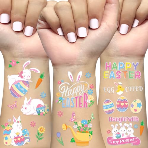 Easter Temporary Tattoos for Kids 62 Glitter Styles, Easter Stickers for Easter Candy & Egg Fillers, Bunny Party Favors, Basket Stuffers, Spring Crafts