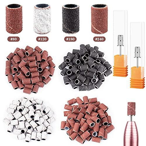 Nail Drill Sanding Bands Set 160pcs 80-240 Grit with 2 Bits
