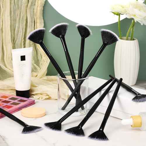 9 Pieces Facial Fan Mask Brushes, Soft Facial Applicator Brushes Tools for Peel Glycolic Makeup for Mud Cream(Black with White)