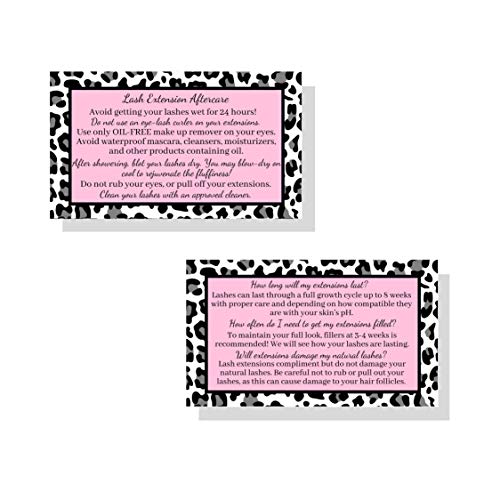 Lash Extension Aftercare Cards 50 Pack | Leopard Print Design 3.5x2"